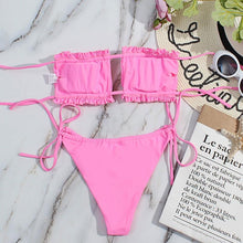 Load image into Gallery viewer, Bikini Women  Swimsuit Female Low Waist Swimwear Women Beach Mini Thong Bikini Set Bathing Suit Women Thong Swimsuits Strapless 2 Piece Bikini String Tie Ruffle Brazilian Bathing Suit
