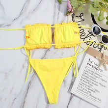 Load image into Gallery viewer, Bikini Women  Swimsuit Female Low Waist Swimwear Women Beach Mini Thong Bikini Set Bathing Suit Women Thong Swimsuits Strapless 2 Piece Bikini String Tie Ruffle Brazilian Bathing Suit
