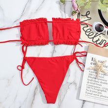 Load image into Gallery viewer, Bikini Women  Swimsuit Female Low Waist Swimwear Women Beach Mini Thong Bikini Set Bathing Suit Women Thong Swimsuits Strapless 2 Piece Bikini String Tie Ruffle Brazilian Bathing Suit
