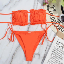 Load image into Gallery viewer, Bikini Women  Swimsuit Female Low Waist Swimwear Women Beach Mini Thong Bikini Set Bathing Suit Women Thong Swimsuits Strapless 2 Piece Bikini String Tie Ruffle Brazilian Bathing Suit
