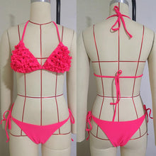 Load image into Gallery viewer, Bikinis  New 3D Flower Swimwear Solid Bikini Bandage Swimsuit Women's Solid Halter Padded Push Up Bikini Set Two Pieces Swimsuit Swimwear Bathing Suit Bikini Set Female Cute Ladies Beachwear Push Up Bikini
