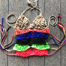 Load image into Gallery viewer, Bikinis  New 3D Flower Swimwear Solid Bikini Bandage Swimsuit Women's Solid Halter Padded Push Up Bikini Set Two Pieces Swimsuit Swimwear Bathing Suit Bikini Set Female Cute Ladies Beachwear Push Up Bikini
