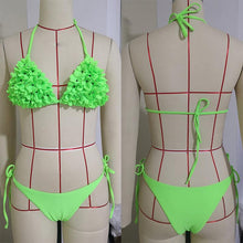 Load image into Gallery viewer, Bikinis  New 3D Flower Swimwear Solid Bikini Bandage Swimsuit Women's Solid Halter Padded Push Up Bikini Set Two Pieces Swimsuit Swimwear Bathing Suit Bikini Set Female Cute Ladies Beachwear Push Up Bikini
