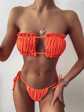Load image into Gallery viewer, Bikinis Set For Women Swimsuit Summer Beach Wear Bathing Suits Women Bikini Swimwear Women's Ruffle Tie Side Bikini Set High Cut Strapless Padded Solid Bathing Suit
