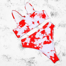 Load image into Gallery viewer, Bikinis Solid Push Up Bikini Padded Bra Straps High Waist Swimsuit Female Swimwear Women's Bathing Suit Lace up Bikini Ribbed Two Piece Swimsuit
