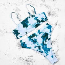 Load image into Gallery viewer, Bikinis Solid Push Up Bikini Padded Bra Straps High Waist Swimsuit Female Swimwear Women's Bathing Suit Lace up Bikini Ribbed Two Piece Swimsuit
