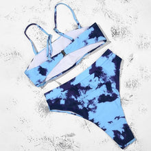 Load image into Gallery viewer, Bikinis Solid Push Up Bikini Padded Bra Straps High Waist Swimsuit Female Swimwear Women's Bathing Suit Lace up Bikini Ribbed Two Piece Swimsuit
