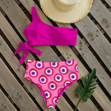 Load image into Gallery viewer, Bikinis Women New One Shoulder Swimwear High Waist Swimsuit Bandage Bathing Suits Beach Wear Female Lace Two Piece Swim Dress with Bikini Bottom Bathing Suits
