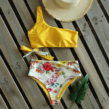 Load image into Gallery viewer, Bikinis Women New One Shoulder Swimwear High Waist Swimsuit Bandage Bathing Suits Beach Wear Female Lace Two Piece Swim Dress with Bikini Bottom Bathing Suits
