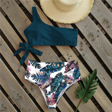 Load image into Gallery viewer, Bikinis Women New One Shoulder Swimwear High Waist Swimsuit Bandage Bathing Suits Beach Wear Female Lace Two Piece Swim Dress with Bikini Bottom Bathing Suits
