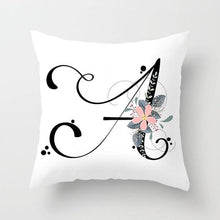 Load image into Gallery viewer, Black Alphabet Flower Print Pillow Cover White Polyester Modern Cushion Cover Decorative Pillowcase For Sofa Bed Chair Car Throw Pillow Covers Decorative Pillow Cases ABC Letter Cushion Covers Square Pillow Protectors Home Decor 45x45cm
