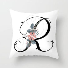 Load image into Gallery viewer, Black Alphabet Flower Print Pillow Cover White Polyester Modern Cushion Cover Decorative Pillowcase For Sofa Bed Chair Car Throw Pillow Covers Decorative Pillow Cases ABC Letter Cushion Covers Square Pillow Protectors Home Decor 45x45cm
