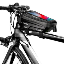 Load image into Gallery viewer, Black Bike Bag Frame Front Top Tube Cycling Bag Waterproof Phone Case Touchscreen Bag  Pack Bicycle Accessories Bike Bicycle Bag Waterproof Bike Phone Mount Bag Front Frame Top Tube Handlebar Bag Touch Screen Holder Case For Cell Phones 6.6in
