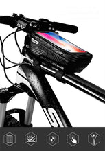 Load image into Gallery viewer, Black Bike Bag Frame Front Top Tube Cycling Bag Waterproof Phone Case Touchscreen Bag  Pack Bicycle Accessories Bike Bicycle Bag Waterproof Bike Phone Mount Bag Front Frame Top Tube Handlebar Bag Touch Screen Holder Case For Cell Phones 6.6in
