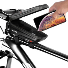 Load image into Gallery viewer, Black Bike Bag Frame Front Top Tube Cycling Bag Waterproof Phone Case Touchscreen Bag  Pack Bicycle Accessories Bike Bicycle Bag Waterproof Bike Phone Mount Bag Front Frame Top Tube Handlebar Bag Touch Screen Holder Case For Cell Phones 6.6in
