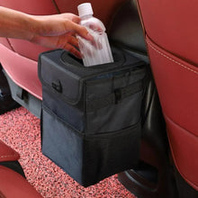Load image into Gallery viewer, Black Car Trash Can Hanging Seat Back Bag Multi-functional Waterproof Folding  Easy Storage Box For Cars
