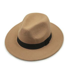 Load image into Gallery viewer, Black Fedora Hat Unisex Wide Brim Hat Autumn Winter Fedora Hat Wide Cap Winter Wool Classic Hat Men Elegant Gentleman Hat For Party
