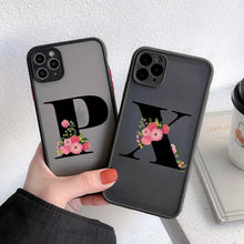 Load image into Gallery viewer, Black Initial Letter Phone Case for iPhone Camera Protect Transparent Art Letters Phone Case For iPhone 13 12 Soft Silicone Cover
