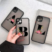 Load image into Gallery viewer, Black Initial Letter Phone Case for iPhone Camera Protect Transparent Art Letters Phone Case For iPhone 13 12 Soft Silicone Cover
