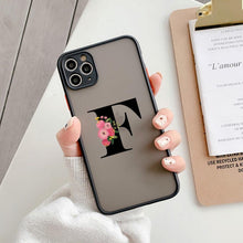 Load image into Gallery viewer, Black Initial Letter Phone Case for iPhone Camera Protect Transparent Art Letters Phone Case For iPhone 13 12 Soft Silicone Cover
