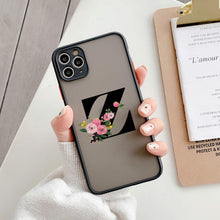 Load image into Gallery viewer, Black Initial Letter Phone Case for iPhone Camera Protect Transparent Art Letters Phone Case For iPhone 13 12 Soft Silicone Cover
