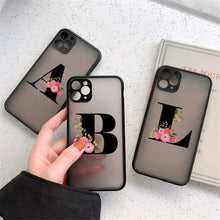 Load image into Gallery viewer, Black Initial Letter Phone Case for iPhone Camera Protect Transparent Art Letters Phone Case For iPhone 13 12 Soft Silicone Cover

