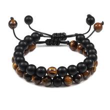 Load image into Gallery viewer, Black Lava Stone Crown Charm Tiger Eye Beads Bracelet For Men Women Braided Bracelets Handmade Adjustable Couple Distance Bracelets Lava Stone Beads Essential Oil Diffuser Adjustable Bracelet With King Queen Crown Charm
