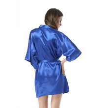 Load image into Gallery viewer, Black Lightweight Elegant Faux Silk Bathrobes For Women V Neck Design  Bridesmaid Bathrobe Wedding  Short Women Bathrobes

