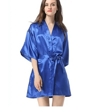 Load image into Gallery viewer, Black Lightweight Elegant Faux Silk Bathrobes For Women V Neck Design  Bridesmaid Bathrobe Wedding  Short Women Bathrobes
