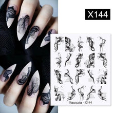 Load image into Gallery viewer, Black Lines Flower Leaves Water Decals Stickers Floral Face Marble Pattern Slider For Nails Summer Nail Art Decoration Summer Stickers on Nails Simple Summer Slider for Manicure Nail Art Watermark Manicure Decor

