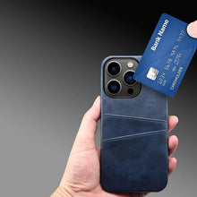 Load image into Gallery viewer, Black Luxury Men Card Holder Case for iPhone Business Classic Leather Wallet Case for iphone 12 13 14 Pro Max Phone Cover PU Leather Wallet Case with Card Pockets Back Cover
