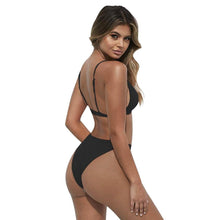 Load image into Gallery viewer, Black Micro Bikini Set Women 2 Pieces Swimsuit Swimwear Push Up Padded Bra Thongs Bathing Suit Beachwear Women's Tie Side Bottom Padded Top Triangle Bikini Bathing Suit
