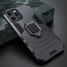 Load image into Gallery viewer, Black Simple Shockproof Armor Case for iPhone 13 Pro Max 12 Mini Ring Stand Back Cover for iPhone 11 Pro max XS XR 8 7 6 Plus SE Heavy Duty Protection Shockproof Kickstand Case Phone Cover
