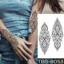 Load image into Gallery viewer, Black Sketchs Flowers Waterproof Temporary Tattoo Sticker Chest Flash Tattoo Wolf Diamond Flower Body Art Arm Fake Tattoo For Womens Men
