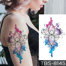 Load image into Gallery viewer, Black Sketchs Flowers Waterproof Temporary Tattoo Sticker Chest Flash Tattoo Wolf Diamond Flower Body Art Arm Fake Tattoo For Womens Men
