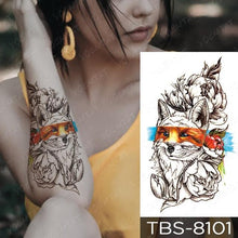 Load image into Gallery viewer, Black Sketchs Flowers Waterproof Temporary Tattoo Sticker Chest Flash Tattoo Wolf Diamond Flower Body Art Arm Fake Tattoo For Womens Men
