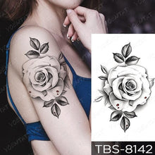 Load image into Gallery viewer, Black Sketchs Flowers Waterproof Temporary Tattoo Sticker Chest Flash Tattoo Wolf Diamond Flower Body Art Arm Fake Tattoo For Womens Men

