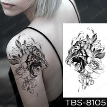 Load image into Gallery viewer, Black Sketchs Flowers Waterproof Temporary Tattoo Sticker Chest Flash Tattoo Wolf Diamond Flower Body Art Arm Fake Tattoo For Womens Men
