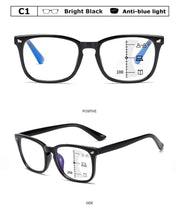 Load image into Gallery viewer, Black Square Multifocal Progressive Reading Glasses For  Men Fashion With Diopters Anti-glare Computer Reading Gaming TV Phones Transparent Glasses For Women Men
