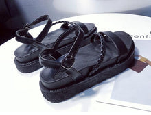 Load image into Gallery viewer, Black Summer Woman Flat Platform Sandals Women Soft Leather Casual Open Toe Women Shoes Slides Sandals Comfort Footbed Double Buckle Adjustable Slippers Summer Non Slip Flat Elegant Sandals
