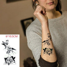 Load image into Gallery viewer, Black Waterproof Temporary Bird Tattoo Sticker Arm Leg Wrist Modern Small Tattoo For Womens And Kids
