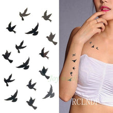 Load image into Gallery viewer, Black Waterproof Temporary Bird Tattoo Sticker Arm Leg Wrist Modern Small Tattoo For Womens And Kids
