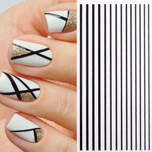 Load image into Gallery viewer, Black White 3D Nail Stickers Metal Gold Silver Geometric Tassel Strip Line Adhesive Transfer Decals Nail Art Design  Gold Silver Metal Nail Sticker  Metallic Curve Strip Line Nail Decal Self-Adhesive 3D Wave Design Nail Tips Decorations Manicure for Women
