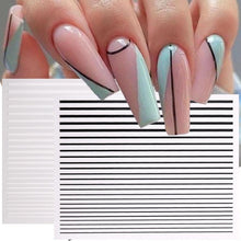 Load image into Gallery viewer, Black White 3D Nail Stickers Metal Gold Silver Geometric Tassel Strip Line Adhesive Transfer Decals Nail Art Design  Gold Silver Metal Nail Sticker  Metallic Curve Strip Line Nail Decal Self-Adhesive 3D Wave Design Nail Tips Decorations Manicure for Women

