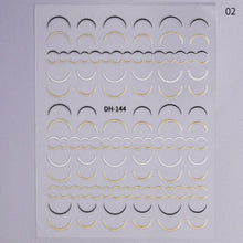 Load image into Gallery viewer, Black White 3D Nail Stickers Metal Gold Silver Geometric Tassel Strip Line Adhesive Transfer Decals Nail Art Design  Gold Silver Metal Nail Sticker  Metallic Curve Strip Line Nail Decal Self-Adhesive 3D Wave Design Nail Tips Decorations Manicure for Women
