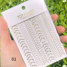 Load image into Gallery viewer, Black White 3D Nail Stickers Metal Gold Silver Geometric Tassel Strip Line Adhesive Transfer Decals Nail Art Design  Gold Silver Metal Nail Sticker  Metallic Curve Strip Line Nail Decal Self-Adhesive 3D Wave Design Nail Tips Decorations Manicure for Women
