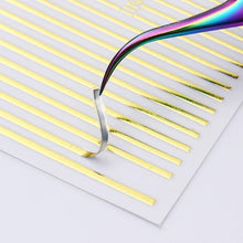 Load image into Gallery viewer, Black White 3D Nail Stickers Metal Gold Silver Geometric Tassel Strip Line Adhesive Transfer Decals Nail Art Design  Gold Silver Metal Nail Sticker  Metallic Curve Strip Line Nail Decal Self-Adhesive 3D Wave Design Nail Tips Decorations Manicure for Women
