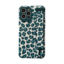 Load image into Gallery viewer, Black White Leopard Milk Pattern PU Leather Phone Case For iPhone 14 13 12 11 Pro XS MAX X XR 8 Plus Cover Hand Band Wrist Strap Women Leopard Pattern Clear Phone Case with Camera Protection Phone Protective Cover Modern Design Phone Cases
