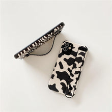 Load image into Gallery viewer, Black White Leopard Milk Pattern PU Leather Phone Case For iPhone 14 13 12 11 Pro XS MAX X XR 8 Plus Cover Hand Band Wrist Strap Women Leopard Pattern Clear Phone Case with Camera Protection Phone Protective Cover Modern Design Phone Cases
