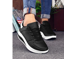 Load image into Gallery viewer, Black Women Sneakers Breathable Waterproof Ladies Sneaker Leather Casual Sport Casual Sports Flat Low Top Sneaker Lace-up Classic Girls Comfortable Women's Sneakers
